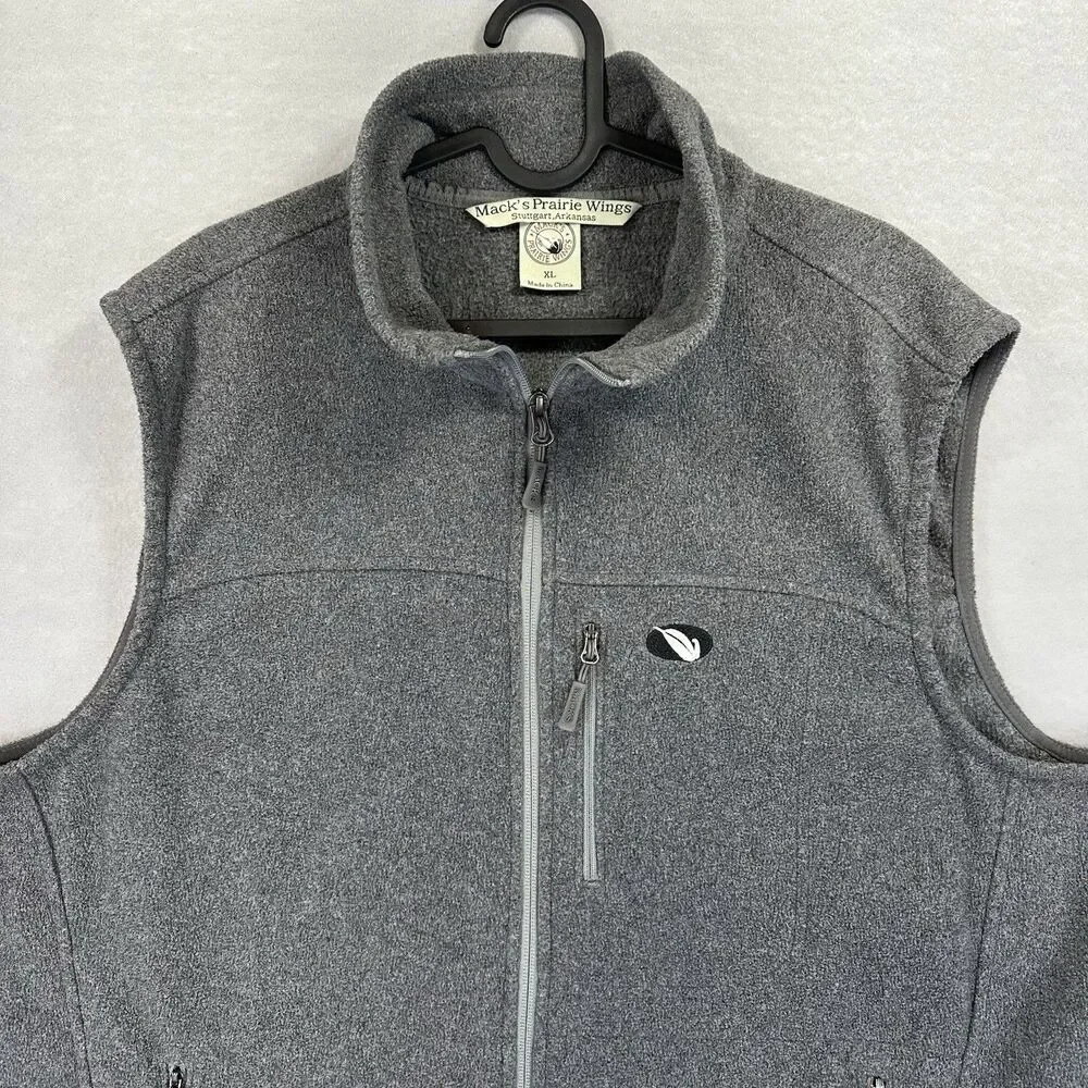 Mack’s Prairie Wings‎ Men's XL Gray Fleece Vest Hunting Multifunctional Full Zip